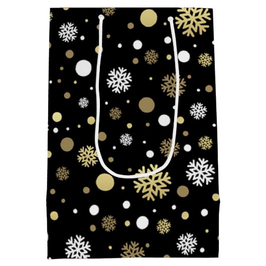 Witte bruinrode snuitvlokken pokadots op zwart medium cadeauzakje (Achterkant)