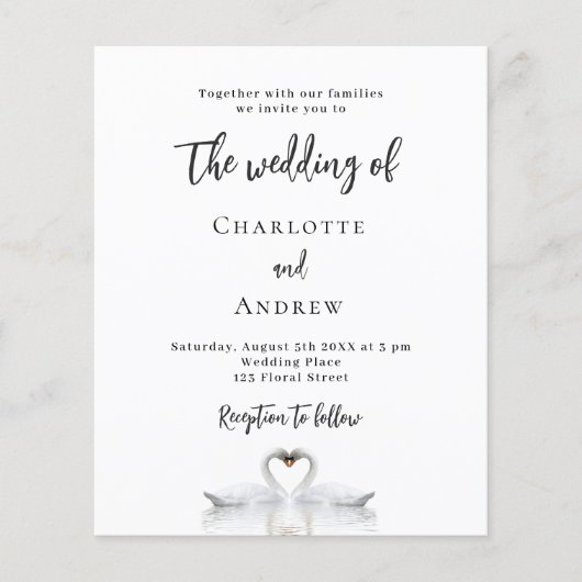 Witte budgetbruiloft voor zwenkend paar flyer (Voorkant)