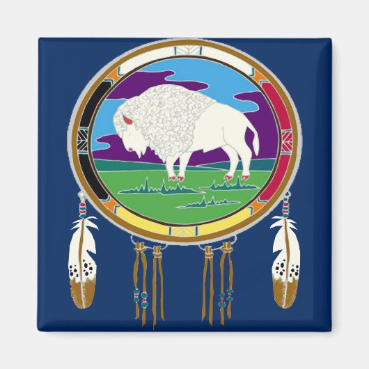 Witte Buffalo Native Amerikaanse Vierkante Magneet (Voorkant)