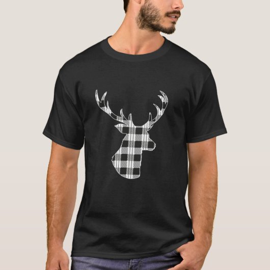 Witte Buffalo Plaid Herten Rendier Hoofd Kerstmis T-shirt (Voorkant)