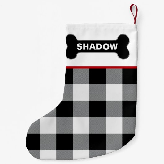 Witte Buffel Check Dog Bone Rustieke Aangepaste Na Kleine Kerstsok (Achterkant)