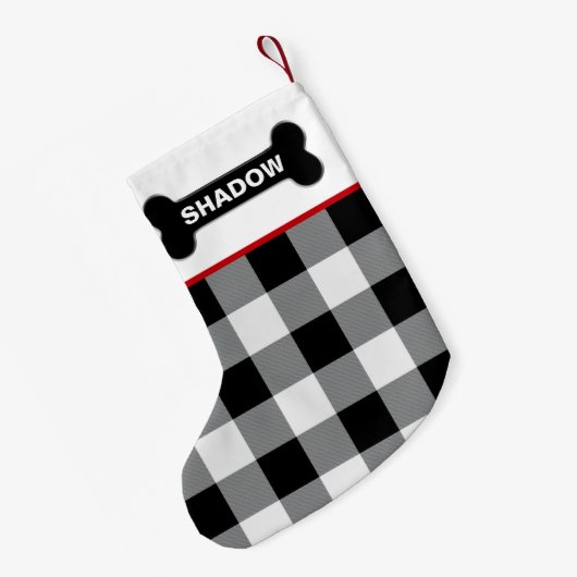 Witte Buffel Check Dog Bone Rustieke Aangepaste Na Kleine Kerstsok (Achterkant (Hangend))