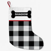 Witte Buffel Check Dog Bone Rustieke Aangepaste Na Kleine Kerstsok (Voorkant)