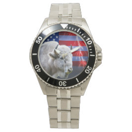 Witte buffel met Amerikaanse vlag en bliksem Horloge