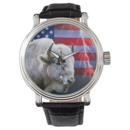 Witte buffel met Amerikaanse vlag en bliksem Horloge