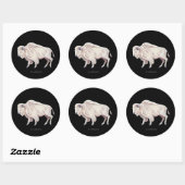 Witte Buffel op Solid Black Ronde Sticker (Vel)