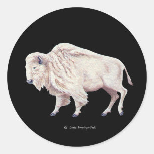 Witte Buffel op Solid Black Ronde Sticker