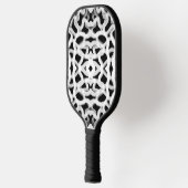 Witte buisleidingen op zwart pickleball paddle (Links)