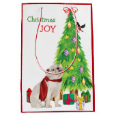 Witte Bulldog, Bird en kerstboom Medium Cadeauzakje (Voorkant)