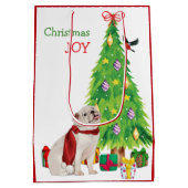 Witte Bulldog, Bird en kerstboom Medium Cadeauzakje (Achterkant)