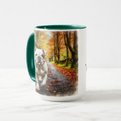 Witte Bulldog Herfst in Liefde Kerst Mok Cup (Voorkant links)