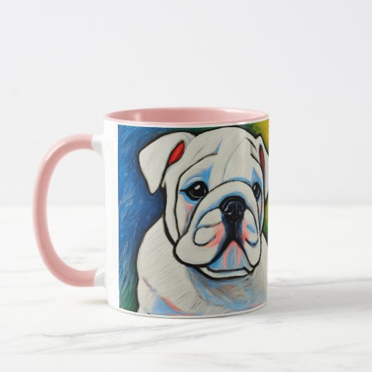 Witte bulldog puppy krijtje look kunst mok (Links)