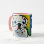 Witte bulldog puppy krijtje look kunst mok (Voorkant links)
