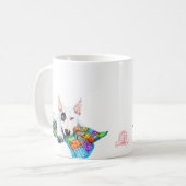 Witte Bullterrier op Patchwork Deken - Kunst Koffiemok (Voorkant links)