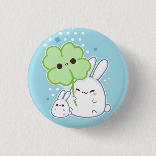 Witte bundel met kawaii-klaver ronde button 3,2 cm (Voorkant)