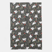 Witte Bunnies en lentbloemen Theedoek (Verticaal)