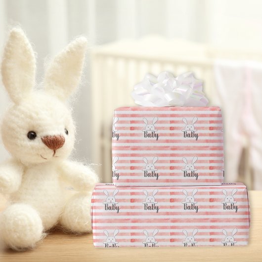 Witte Bunny Baby roze Waterverf Cadeaupapier