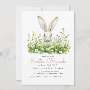 Witte Bunny en Bloemen Pasen Brunch Egg Hunt Kaart
