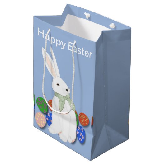 Witte Bunny en Eieren Medium Cadeauzakje (Voorkant Gekanteld)