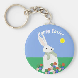 Witte Bunny en Eieren Sleutelhanger