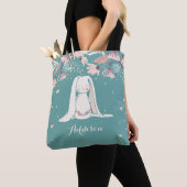 Witte Bunny & Flowers | Aangepaste naam Tote Bag (Dichtbij)