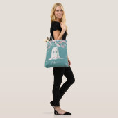 Witte Bunny & Flowers | Aangepaste naam Tote Bag (Op model)