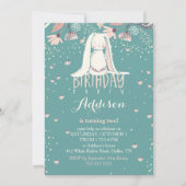 Witte Bunny & Flowers | Roze en Blauwgroen kindere Kaart (Voorkant)