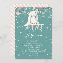 Witte Bunny & Flowers | Roze en Blauwgroen kindere Kaart