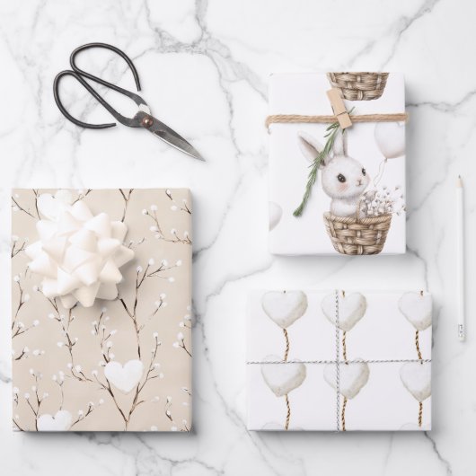 Witte Bunny Hearts in een Basket Baby shower Inpakpapier Vel (Voorkant)