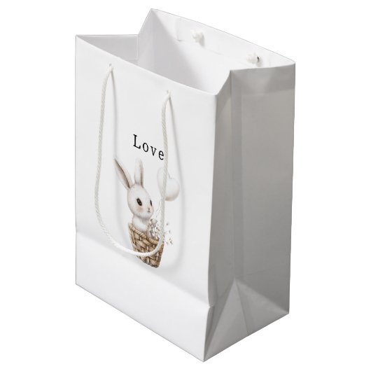 Witte Bunny Hearts in een Basket Baby shower Medium Cadeauzakje (Voorkant Gekanteld)