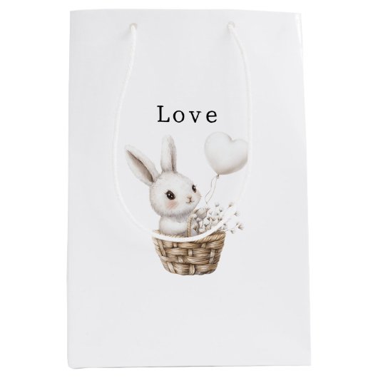 Witte Bunny Hearts in een Basket Baby shower Medium Cadeauzakje (Voorkant)
