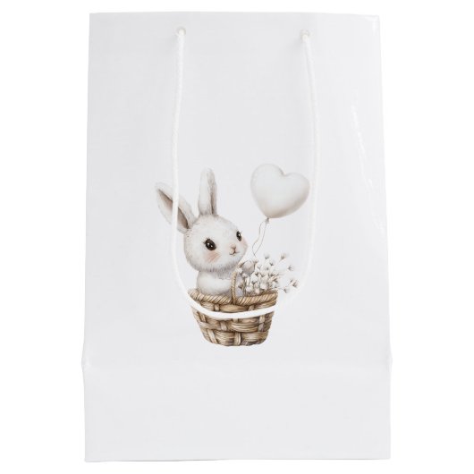Witte Bunny Hearts in een Basket Baby shower Medium Cadeauzakje (Achterkant)