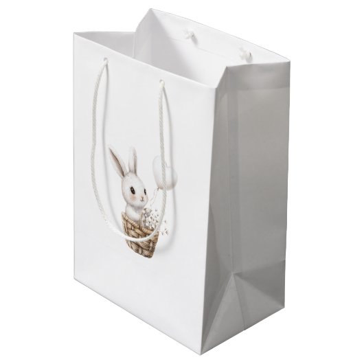 Witte Bunny Hearts in een Basket Baby shower Medium Cadeauzakje (Achterkant Gekanteld)