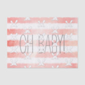 Witte Bunny Oh Baby Roze Waterverf Streep Tissuepapier (Voorkant)