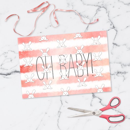 Witte Bunny Oh Baby Roze Waterverf Streep Tissuepapier