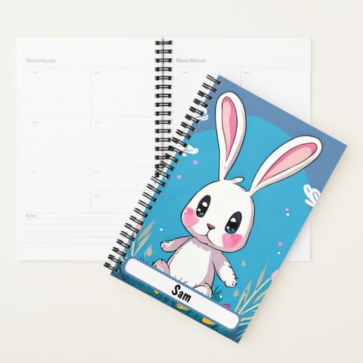 Witte Bunny Planner met  Nametag (Display)