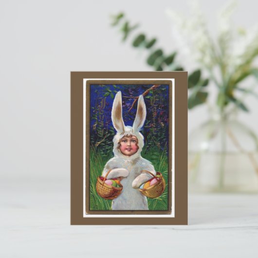  Witte Bunny Suit Paas Briefkaart (Staand voorkant)