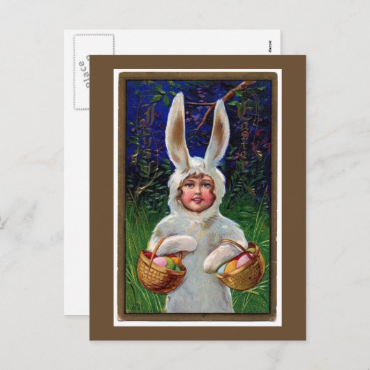  Witte Bunny Suit Paas Briefkaart (Voorkant / Achterkant)