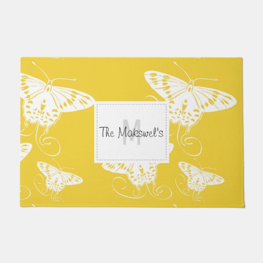 Witte Butterflies Bright Gele Achtergrond Deurmat (Voorkant)