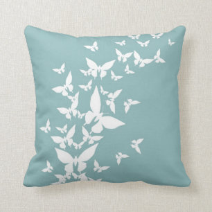 Witte Butterflies op Turquoise Kussen