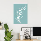 Witte Butterflies op Turquoise Poster (Thuiskantoor)