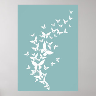 Witte Butterflies op Turquoise Poster