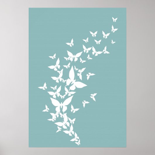 Witte Butterflies op Turquoise Poster (Voorkant)
