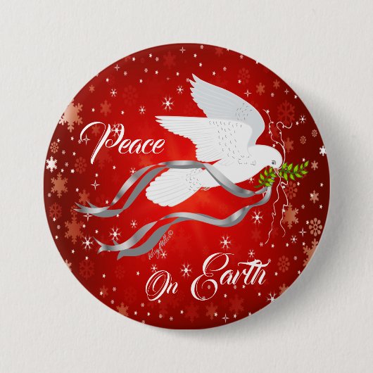 Witte Button met kerstduif (Voorkant)