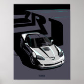 Witte C6 ZR1 illustratie Poster (Voorkant)