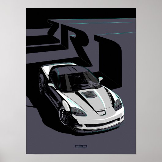 Witte C6 ZR1 illustratie Poster (Voorkant)