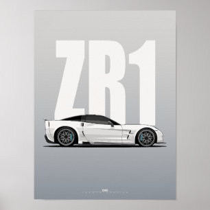 Witte C6 ZR1 Supercar Zijaanzicht Moderne Kunst Poster