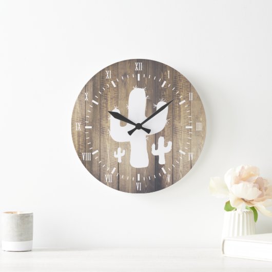 Witte cactus en kunsthout grote klok (Huis)