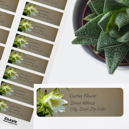 Witte Cactusbloem Botanische Taupe Retouradres Etiket