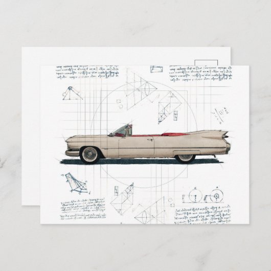  witte Cadillac auto Briefkaart (Voorkant / Achterkant)